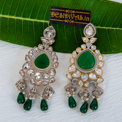 Dazzling Fusion Two Tone Plated CZ Kundan Dangler Earrings