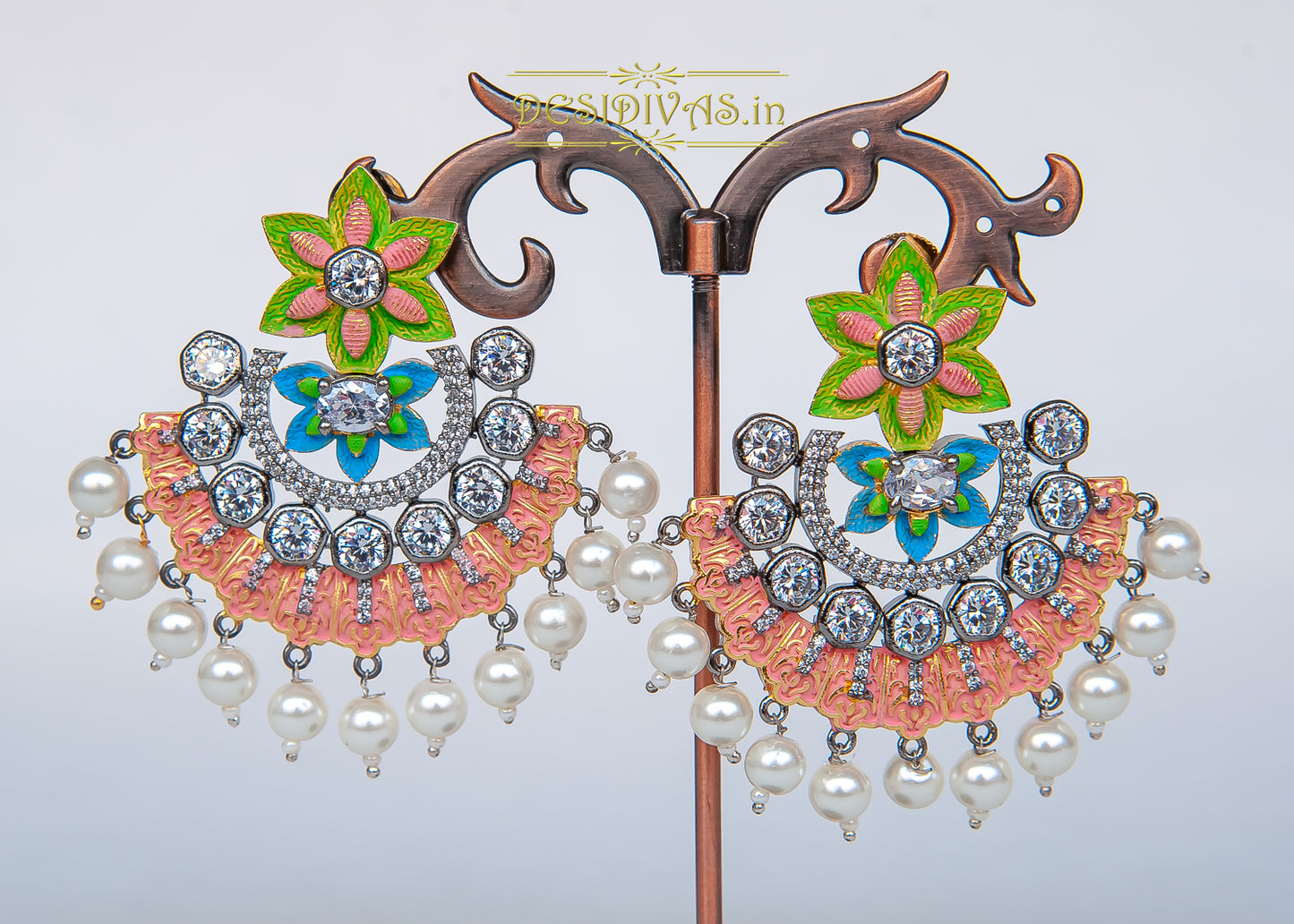 ''MORANGI'' Swarovski Meena Chandbali Danglers Earring