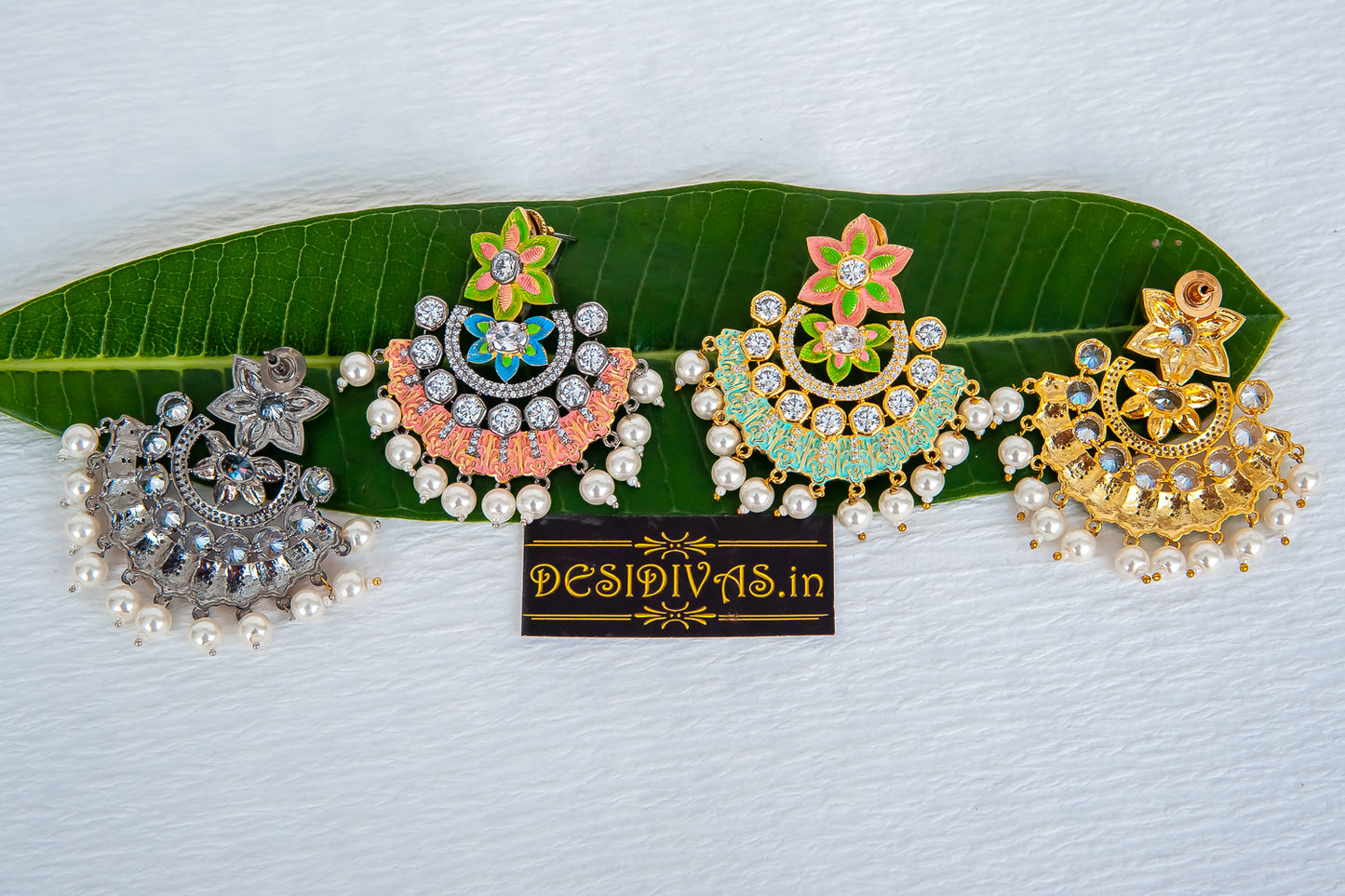 ''MORANGI'' Swarovski Meena Chandbali Danglers Earring