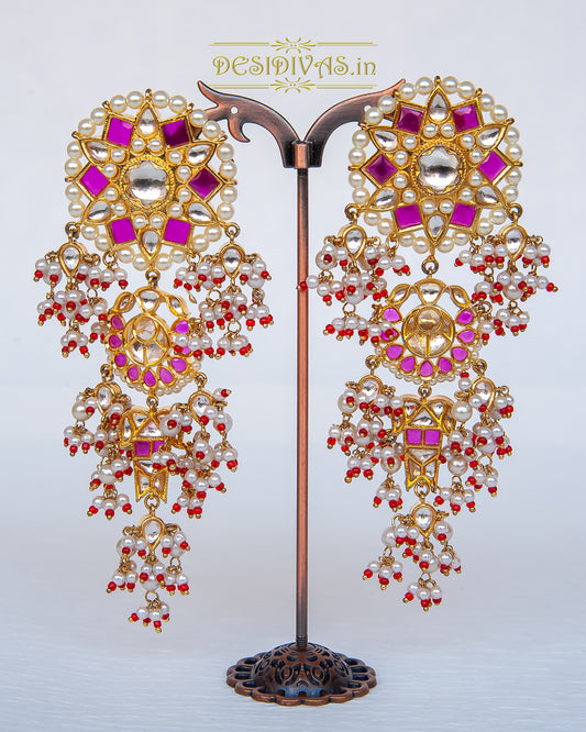 ''JHAALAR'' Kundan Polki  Pearl Gold Plated Dangler Earring