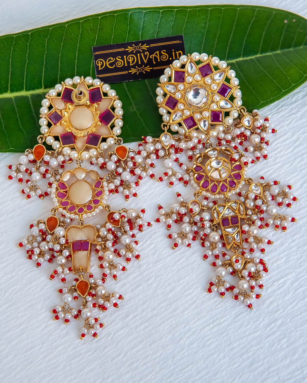 ''JHAALAR'' Kundan Polki  Pearl Gold Plated Dangler Earring