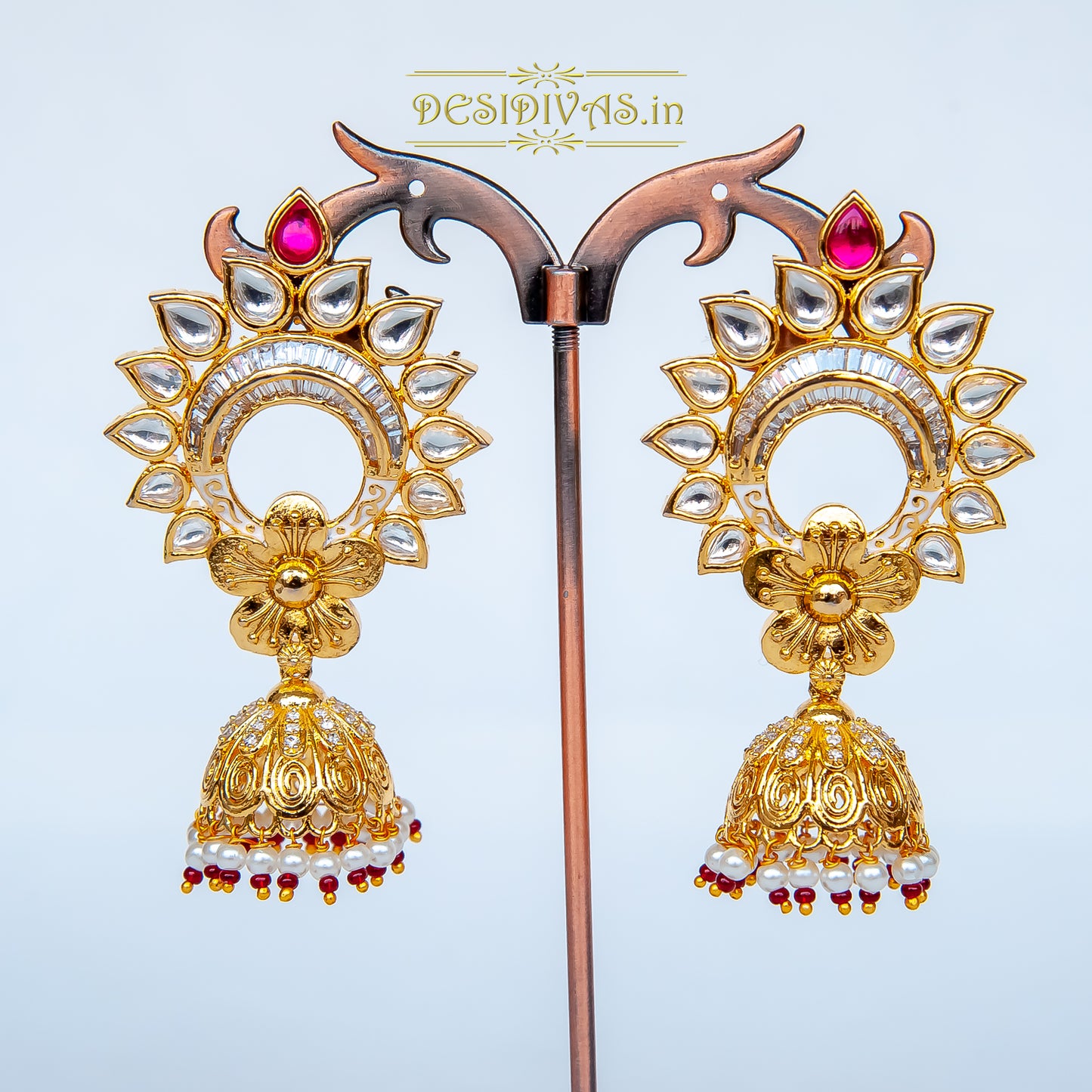 ''CHAND-POLKI'' Dazzling Gold Plated Moissanite Chandbali Earrings