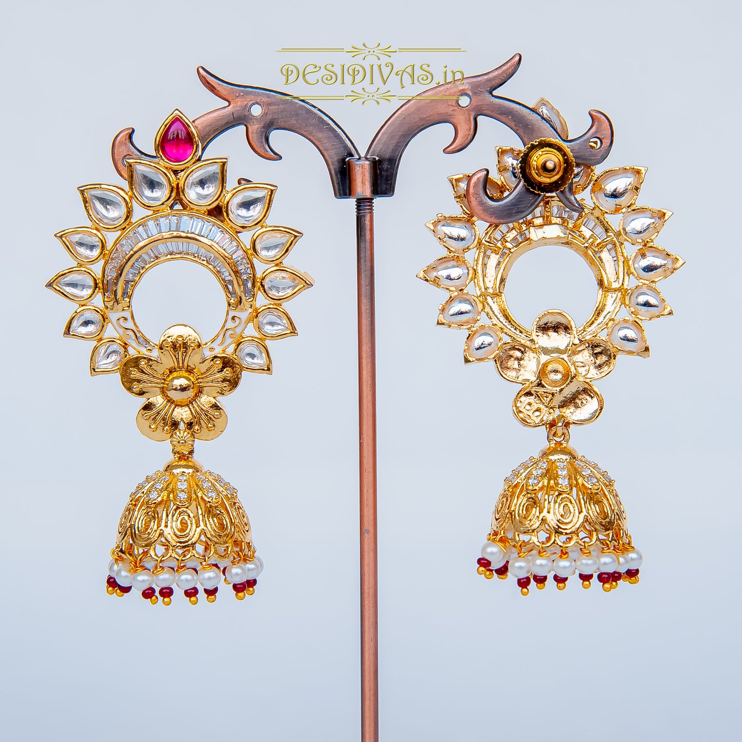 ''CHAND-POLKI'' Dazzling Gold Plated Moissanite Chandbali Earrings