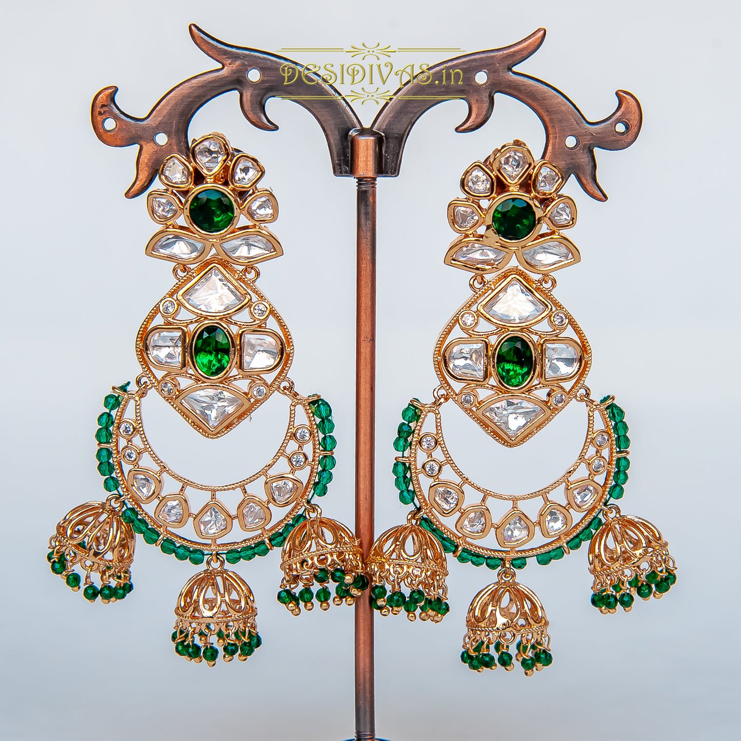 Ethnic Emerald Polki & Moissanite Jhumka Earrings