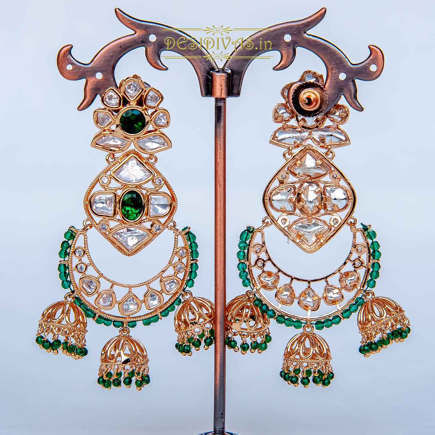 Ethnic Emerald Polki & Moissanite Jhumka Earrings