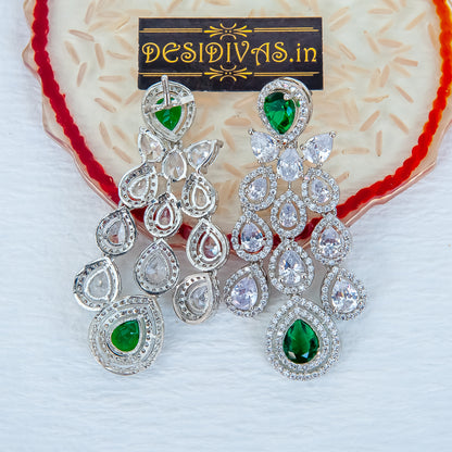 ''PANNA CHAKRI'' Stunning Swarovski Silver Plated Long Dangler Earring