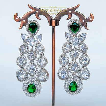 ''PANNA CHAKRI'' Stunning Swarovski Silver Plated Long Dangler Earring