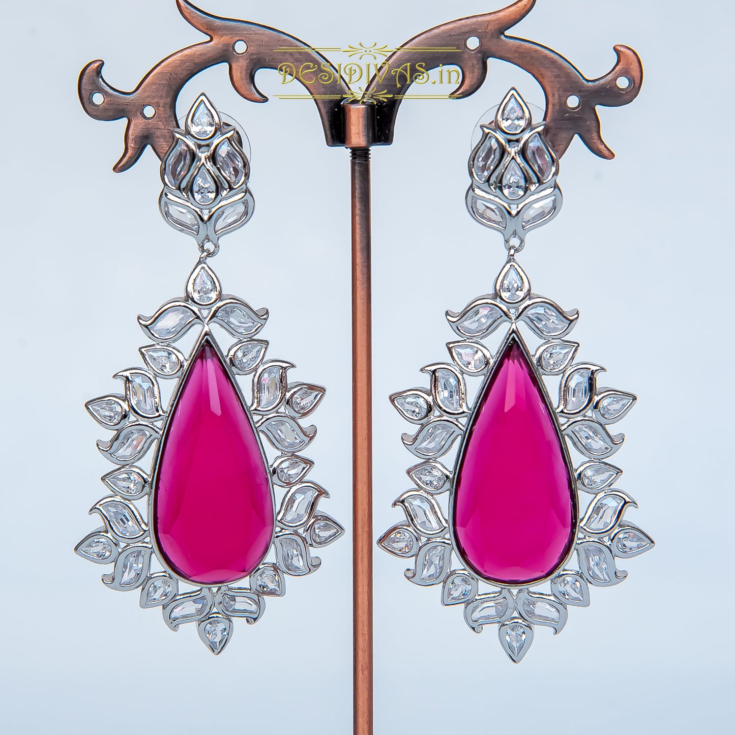 Trendy Ruby American Diamond Dangler Earrings