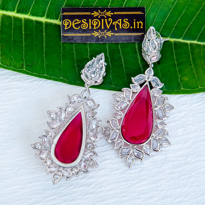 Trendy Ruby American Diamond Dangler Earrings