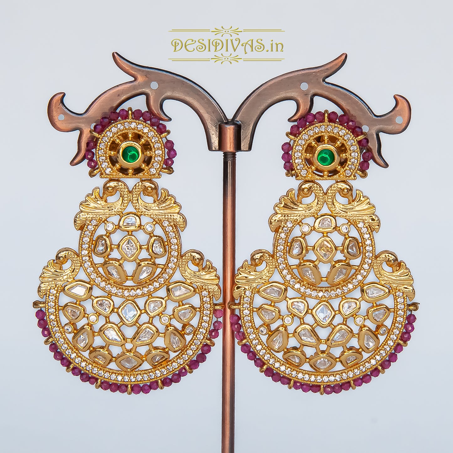 ''CHAND-POLKI'' Dazzling Gold Plated Kundan Polki Chandbali Earrings