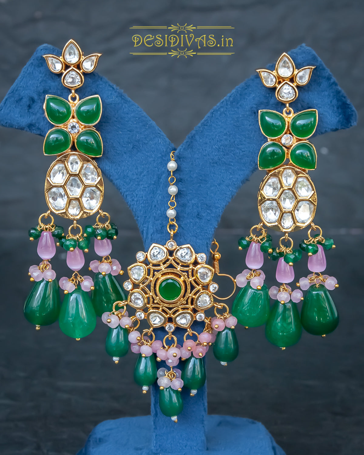 ''Glory'' Tyaani Kundan inspired Polki Moissanite Bridal Chokar Set with Emerald