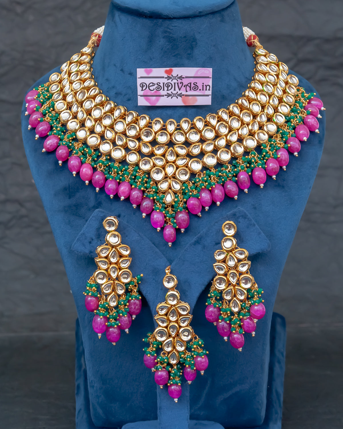 Bridal Kundan Necklace Set with Natural Stones