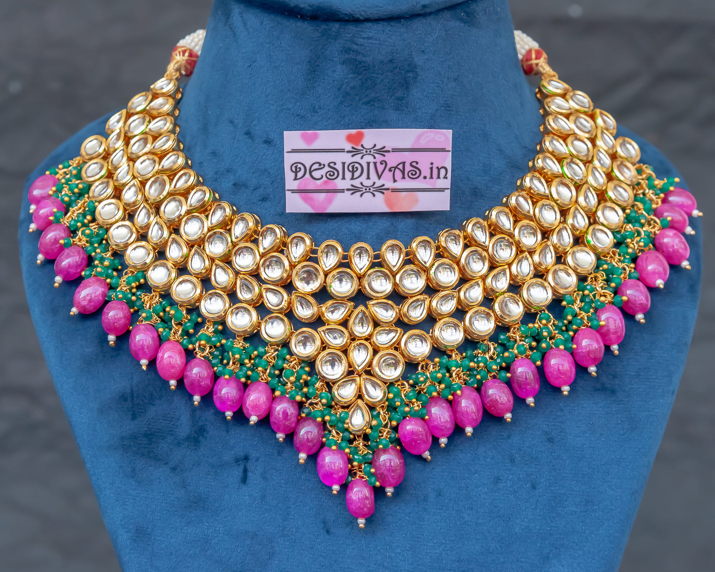 Bridal Kundan Necklace Set with Natural Stones