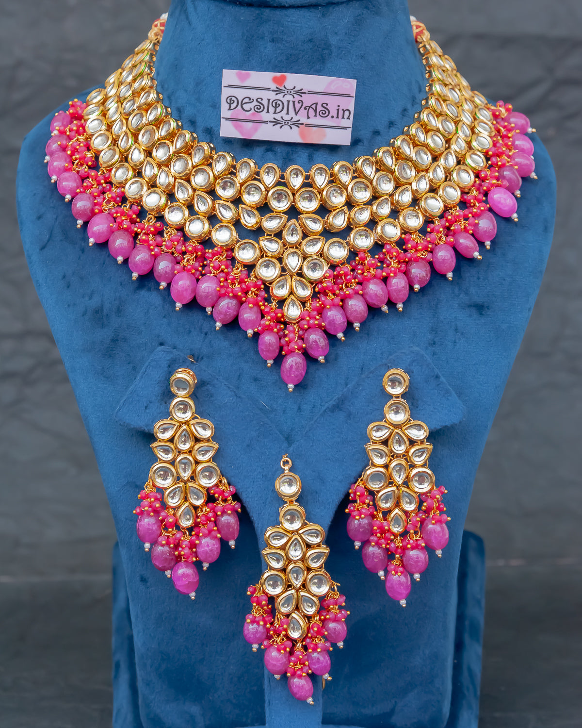 Bridal Kundan Necklace Set with Natural Stones