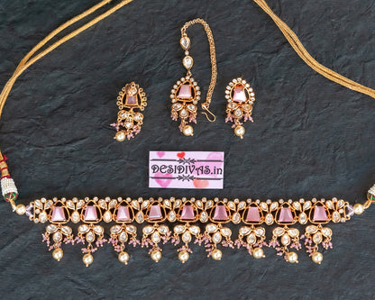 ''Glory'' Premium Quality Kundan Polki Chokar Necklace set