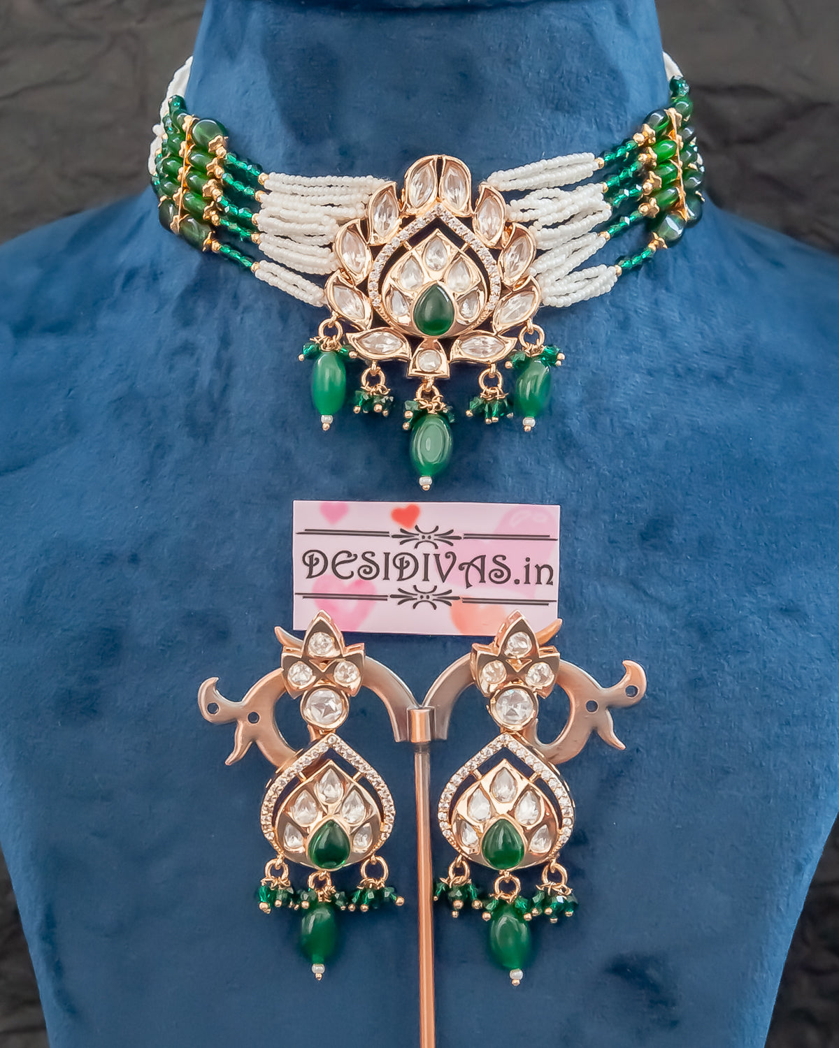 Emerald Polki Kundan Chokar Necklace Set