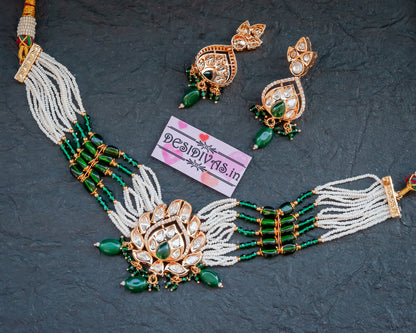 Emerald Polki Kundan Chokar Necklace Set