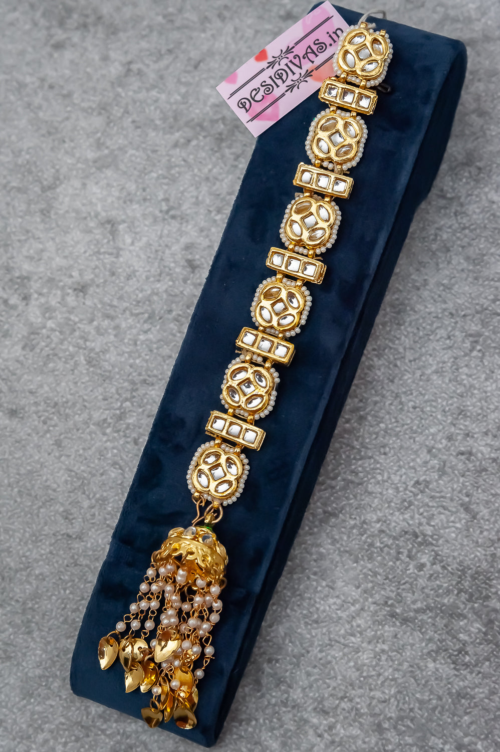 Elegant Kundan Bracelet with Hanging Jhumki