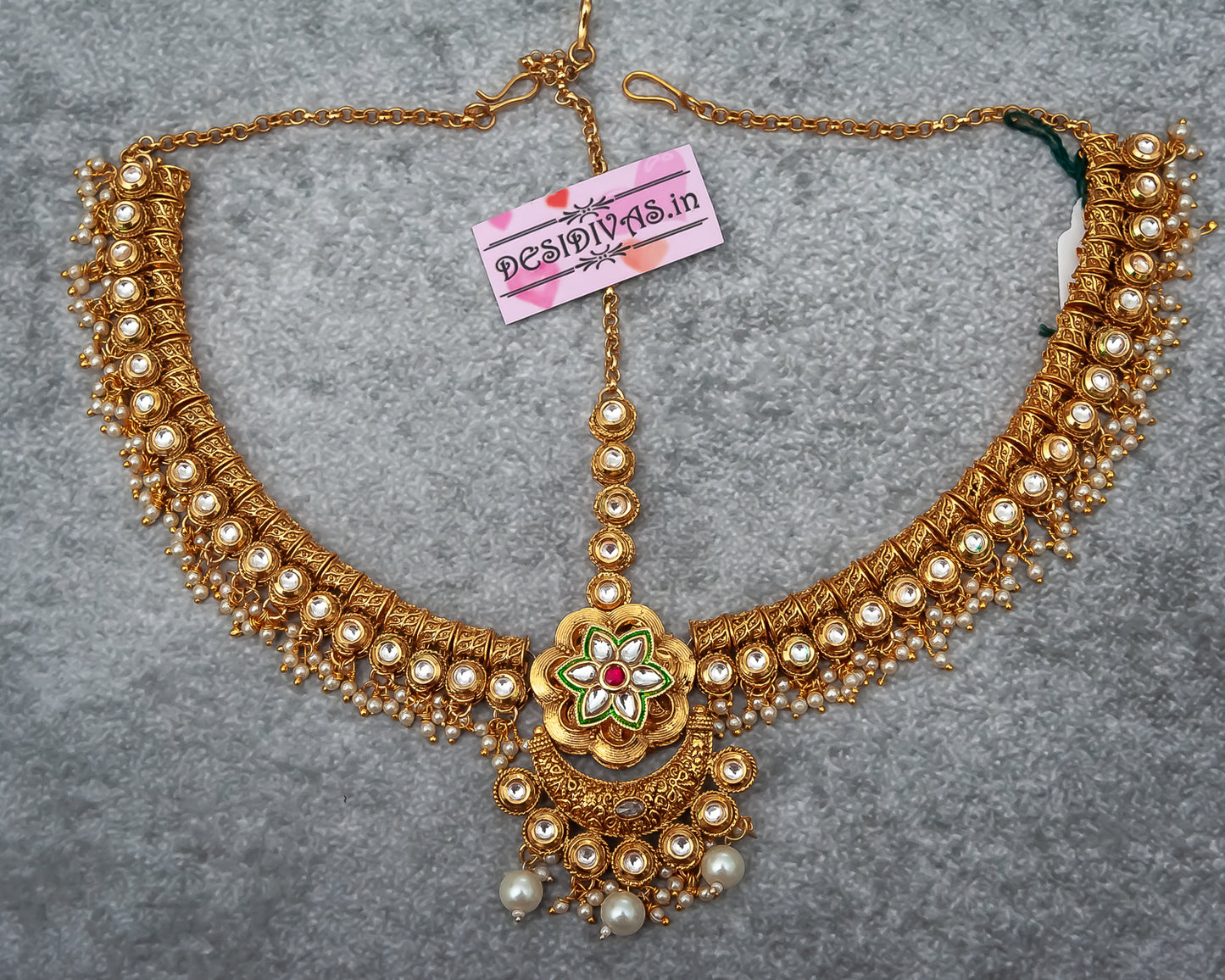 Bridal Gold Polish Kundan MathaPatti/ Hair Jewellery/ Maang Tikka