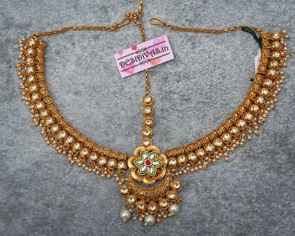 Bridal Gold Polish Kundan MathaPatti/ Hair Jewellery/ Maang Tikka