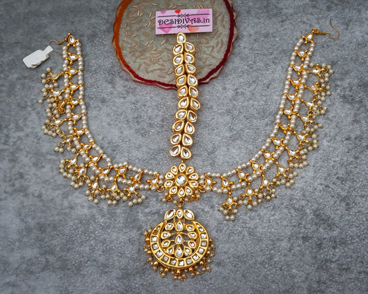 Bridal Gold Polish Kundan MathaPatti/ Hair Jewellery/ Maang Tikka