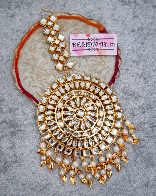 Elegant Dibbi Kundan Gold Finish Maang Tikka/ Indian Head Jewelry