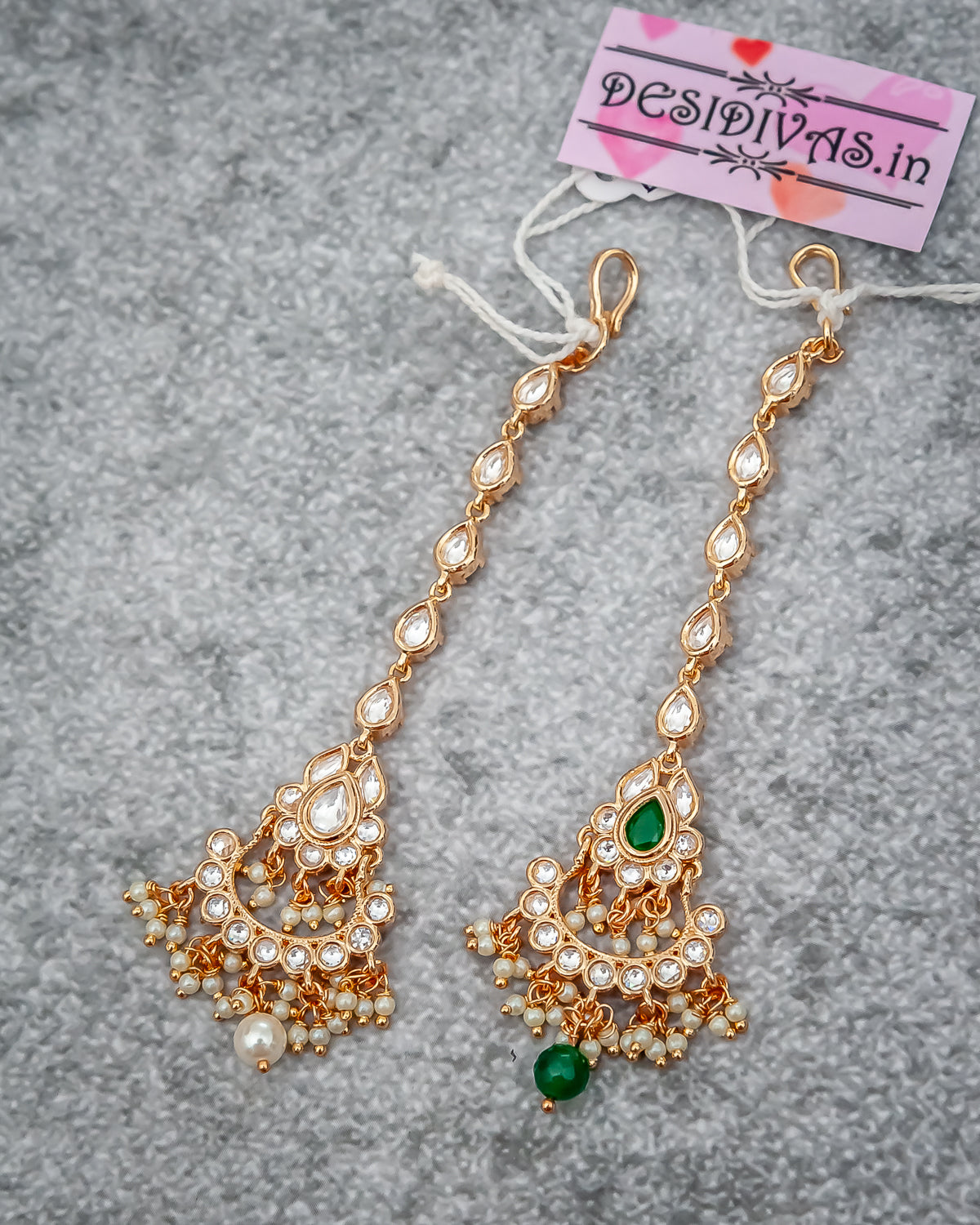 Authentic Moissanite Polki Jadau Gold Finish Forehead Maang Tikka