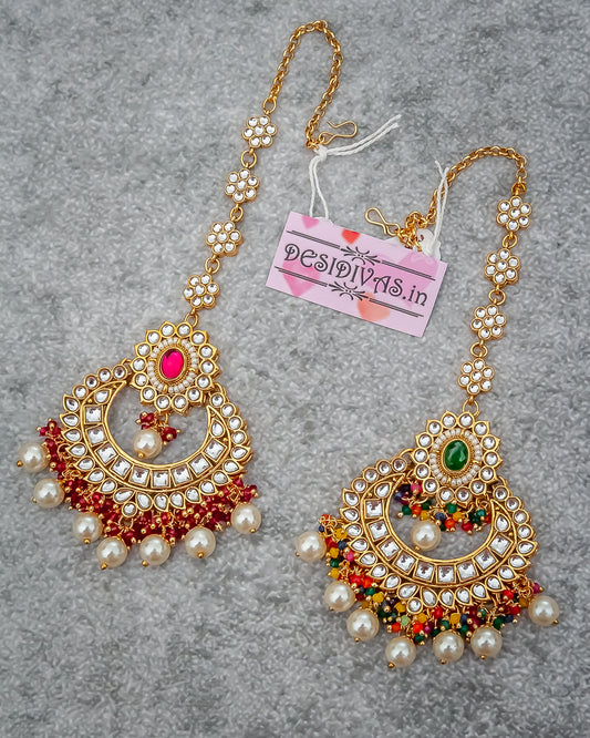 Elegant Kundan Jadau Gold Finish Maang Tikka/ Indian Head Jewelry