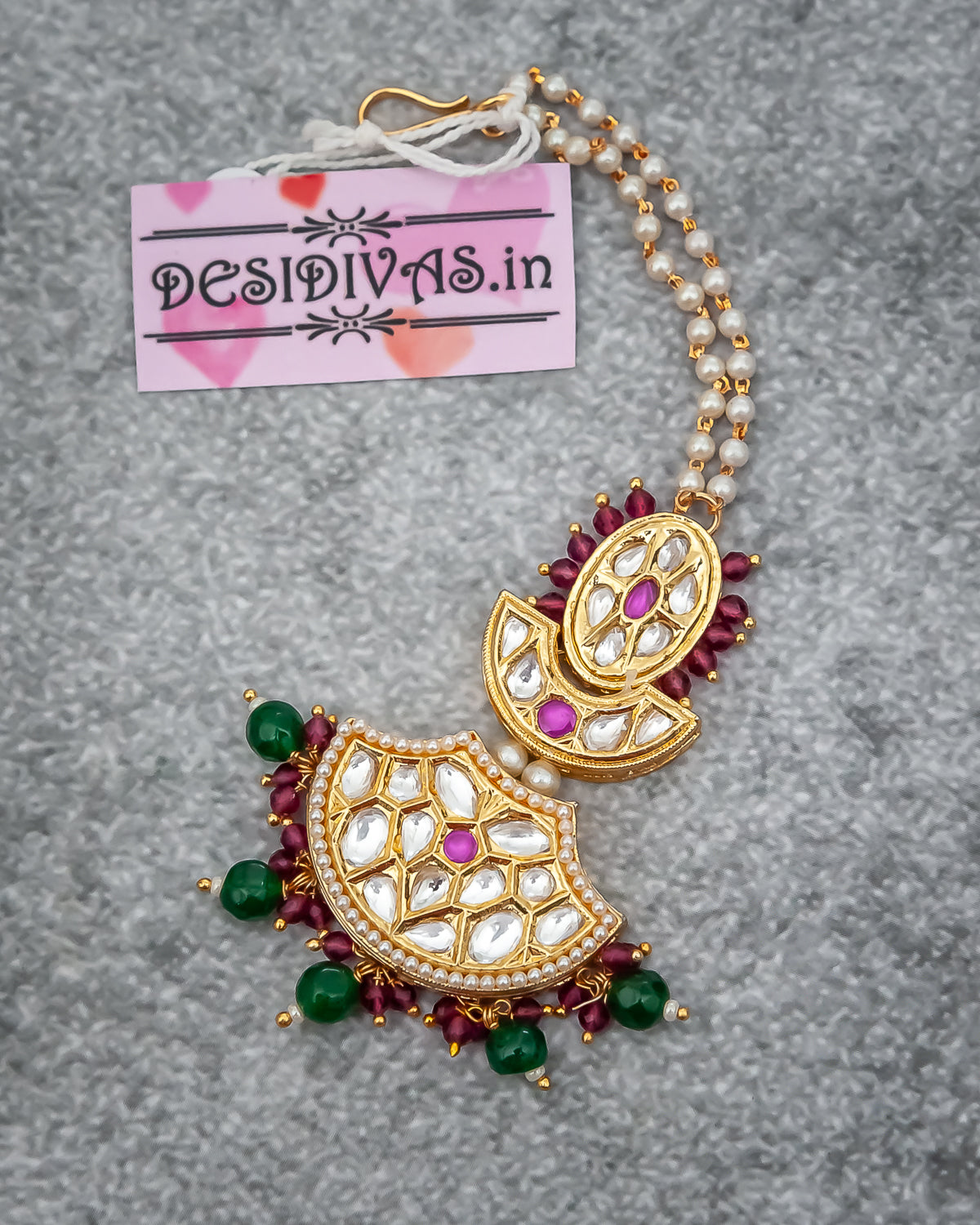 Elegant Kundan Polki Jadau Gold Finish Maang Tikka