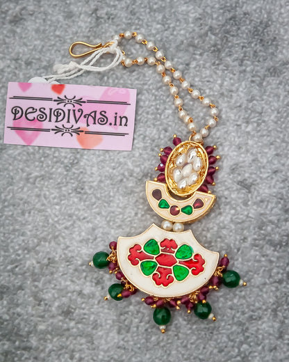 Elegant Kundan Polki Jadau Gold Finish Maang Tikka