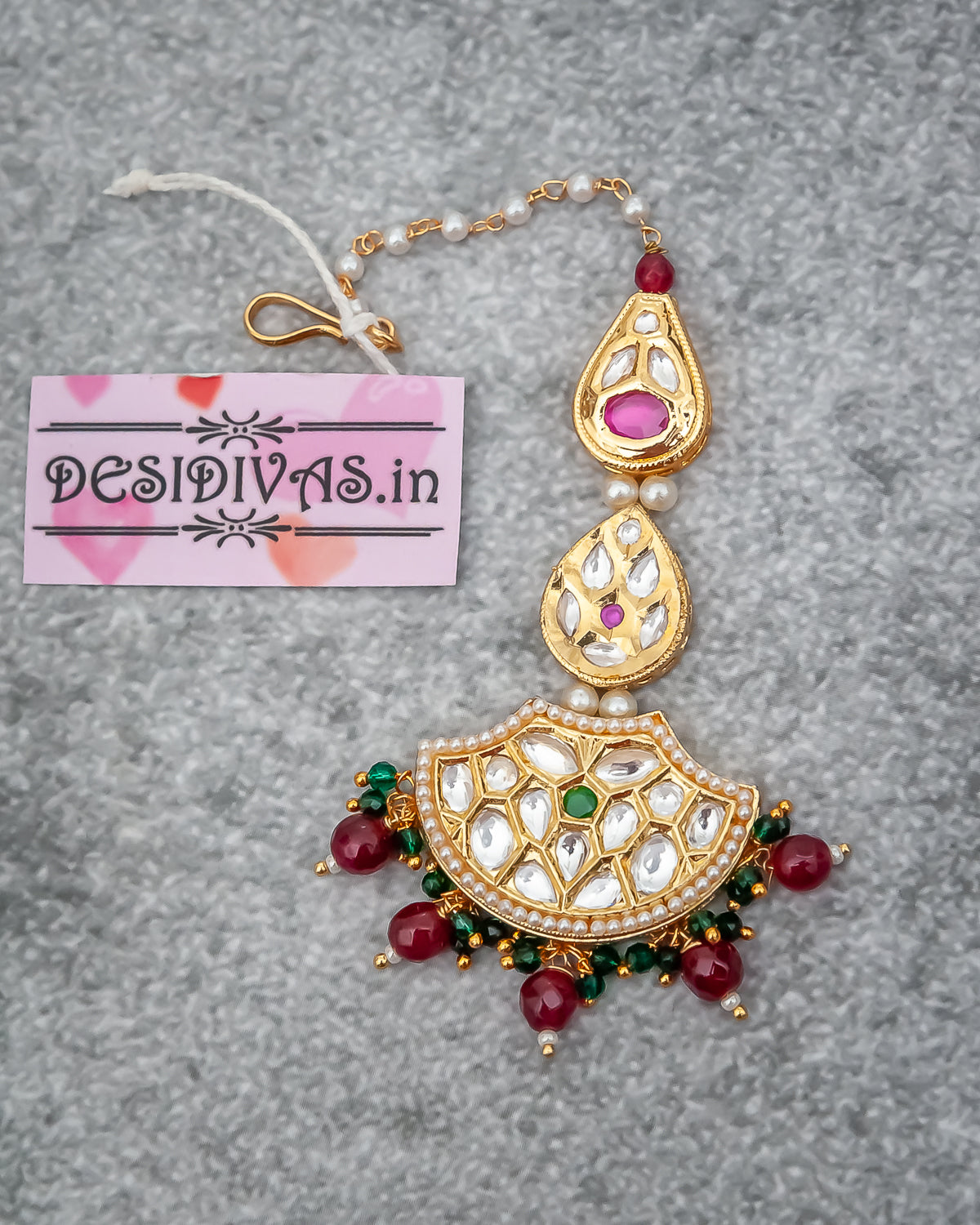 Elegant Kundan Polki Jadau Gold Finish Maang Tikka