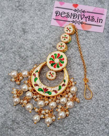 Elegant Kundan Polki Jadau Gold Finish Maang Tikka