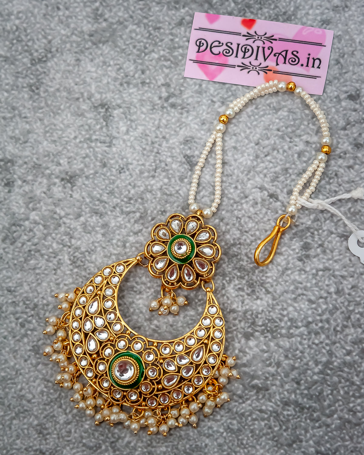 Elegant Kundan Jadau Gold Finish Maang Tikka/ Indian Head Jewelry