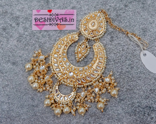 Elegant Kundan Jadau Gold Finish Maang Tikka/ Indian Head Jewelry