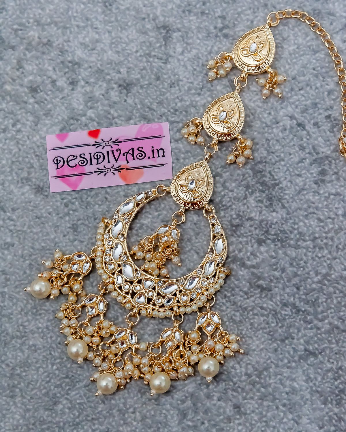 Elegant Kundan Jadau Gold Finish Maang Tikka/ Indian Head Jewelry