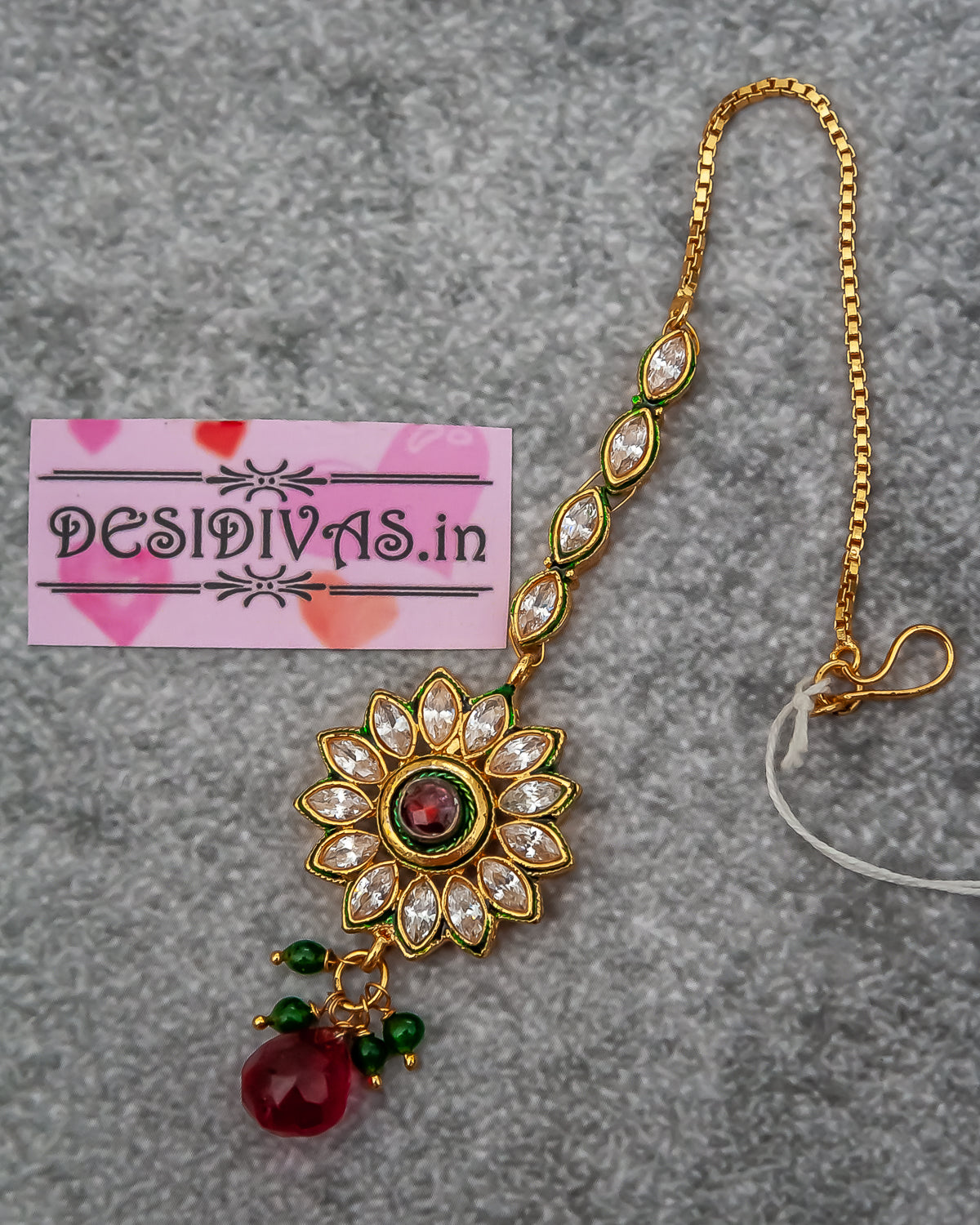 Elegant Diamond Gold Polish Maang Tikka/ Indian Forhead Jewelry