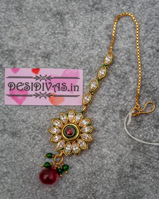 Elegant Diamond Gold Polish Maang Tikka/ Indian Forhead Jewelry