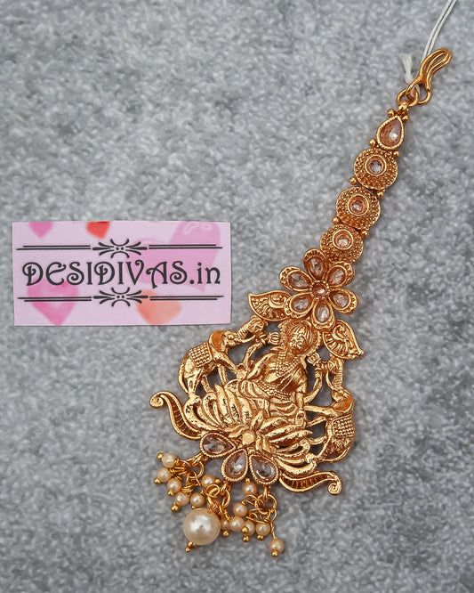 Elegant Temple Gold Polish Maang Tikka/Indian Head Jewelry