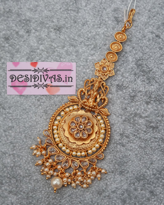 Elegant Temple Gold Polish Maang Tikka/Indian Head Jewelry