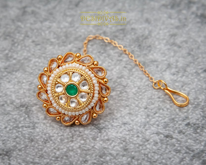 Elegant Kundan Gold Polish Borla, Maang Tikka/ Indian Traditional Forhead Jewelry