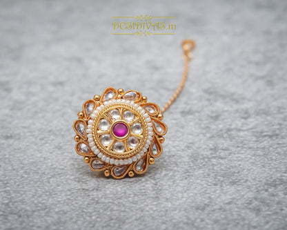 Elegant Kundan Gold Polish Borla, Maang Tikka/ Indian Traditional Forhead Jewelry