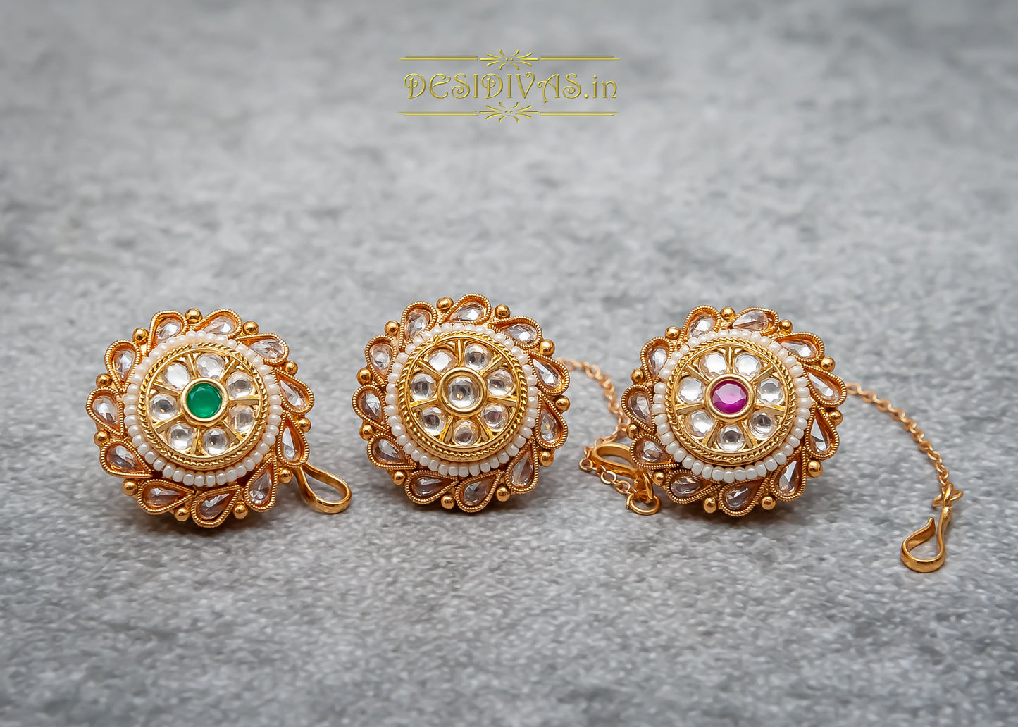 Elegant Kundan Gold Polish Borla, Maang Tikka/ Indian Traditional Forhead Jewelry