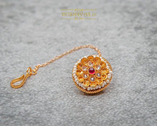 Elegant Ethnic Gold Polish Borla, Maang Tikka/ Indian Traditional Forhead Jewelry