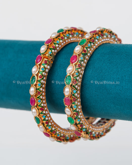 Jaipuri Rajwadi Pachali Meenakari Openable Kada Bangle, Indian Wedding jewelry