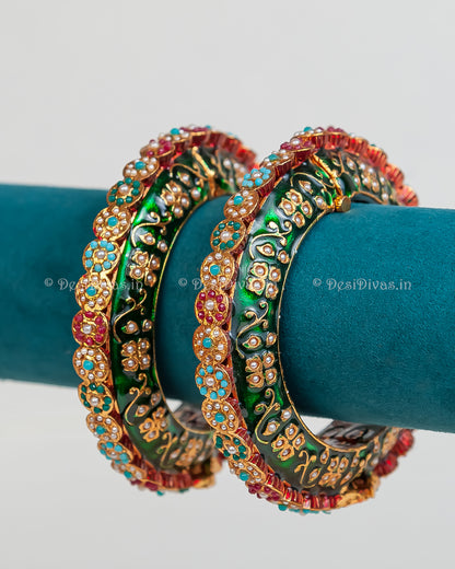 Jaipuri Rajwadi Pachali Meenakari Openable Kada Bangle, Indian Wedding jewelry