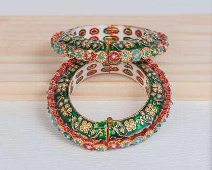 Jaipuri Rajwadi Pachali Meenakari Openable Kada Bangle, Indian Wedding jewelry