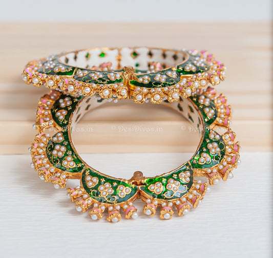 Jaipuri Rajwadi Pachali Meenakari Openable Kada Bangle, Indian Wedding jewelry