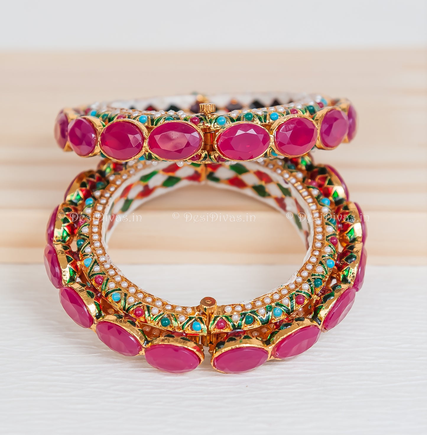 Jaipuri Rajwadi Pachali Meenakari Openable Kada Bangle, Indian Wedding jewelry