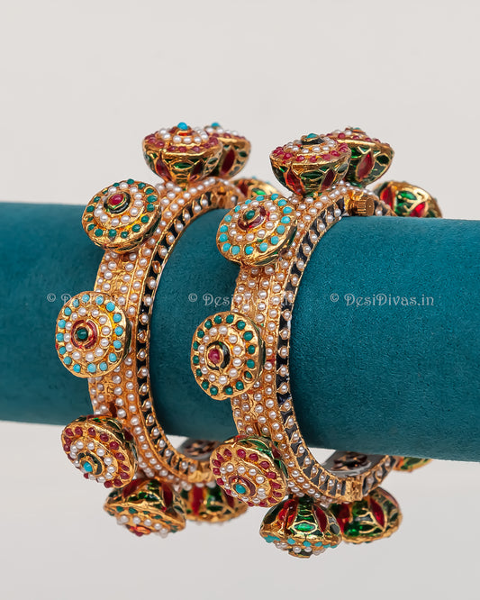 Jaipuri Rajwadi Pachali Meenakari Openable Kada Bangle, Indian Wedding jewelry