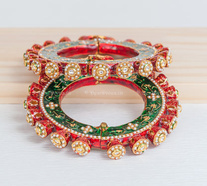 Jaipuri Rajwadi Pachali Meenakari Openable Kada Bangle, Indian Wedding jewelry